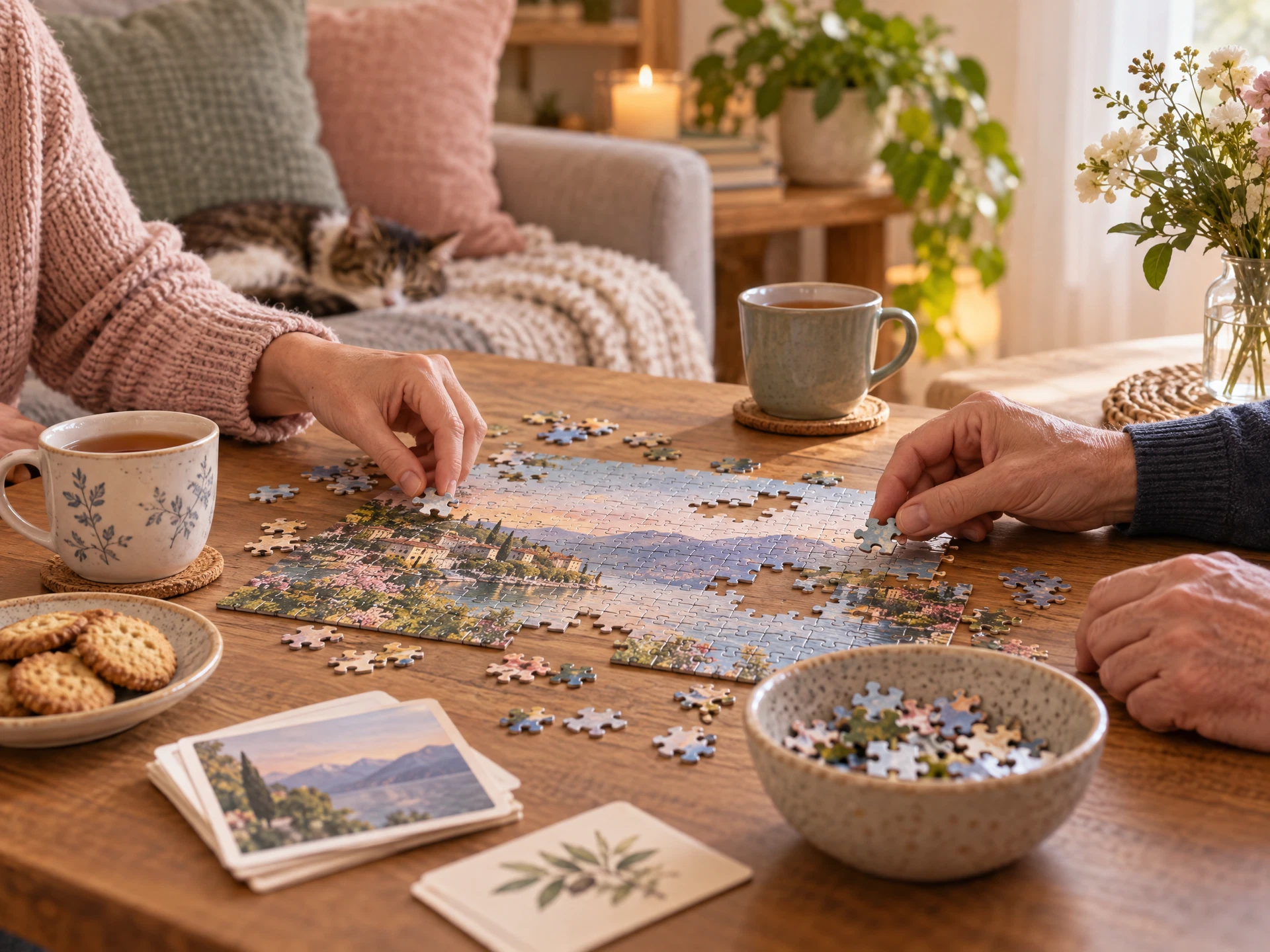 Un puzzle et des jeux partagés autour d’une table